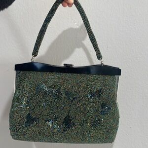 Vintage Green and Black Beaded Satchel